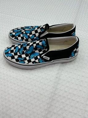 Vans Slip-On Checkerboard with Blue Butterfly Print